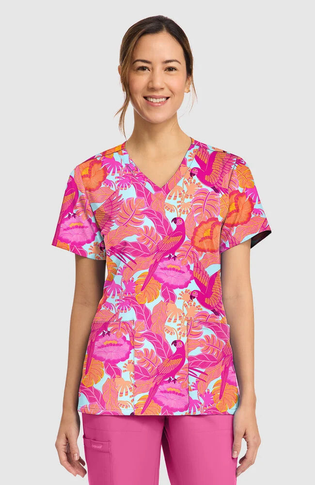 Women's Macaw Mania Print Scrub Top