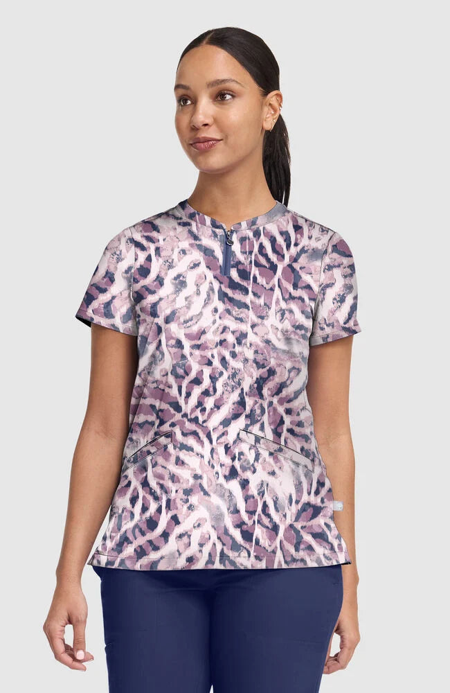 Women's Ivy Bleached Stripes Print Scrub Top