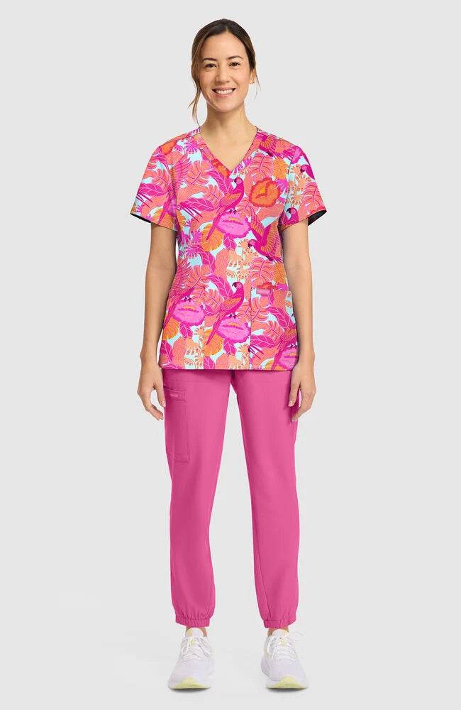 Women's Macaw Mania Print Scrub Top