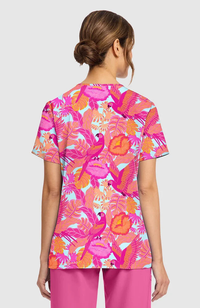 Women's Macaw Mania Print Scrub Top