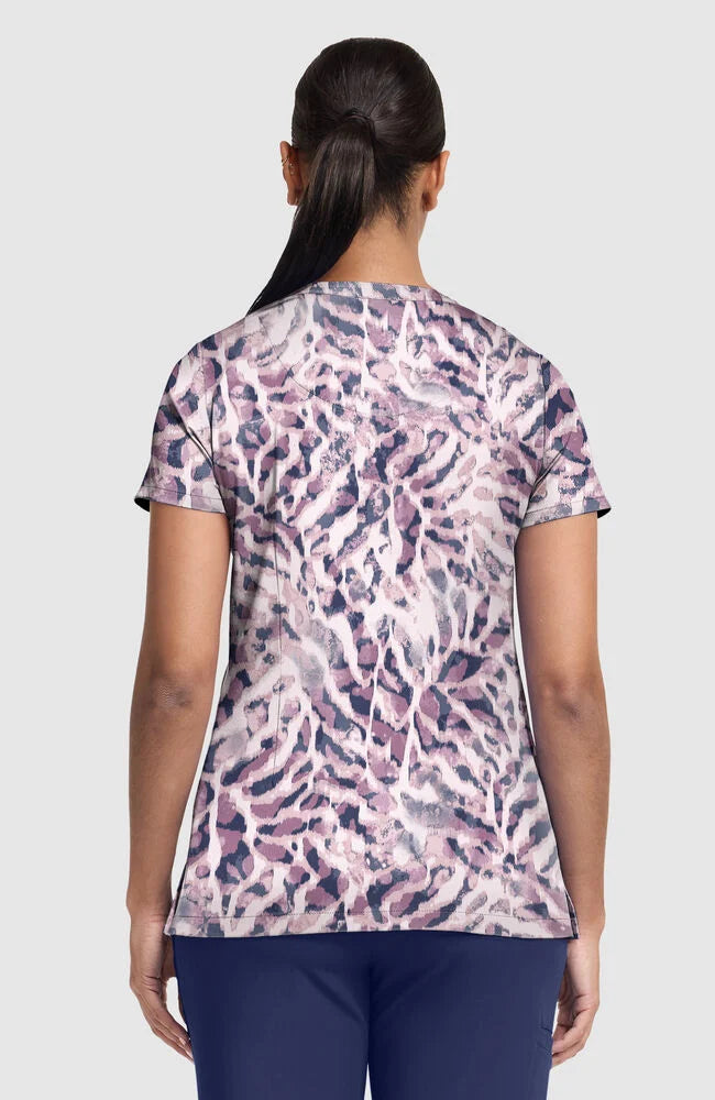 Women's Ivy Bleached Stripes Print Scrub Top