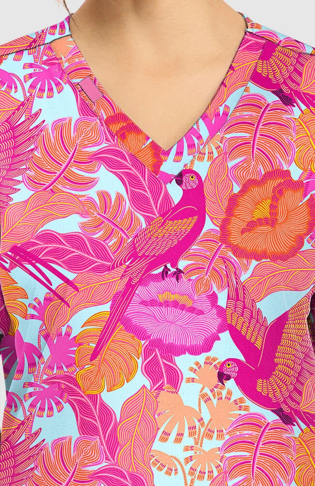 Women's Macaw Mania Print Scrub Top