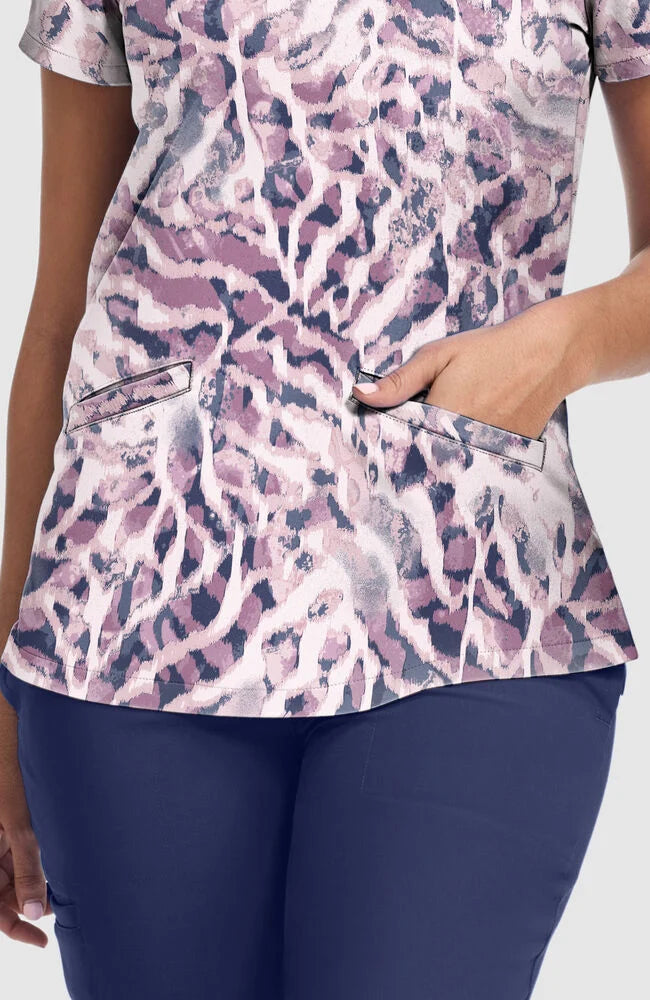 Women's Ivy Bleached Stripes Print Scrub Top