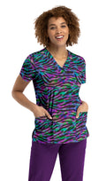 Women's Tiger Daze Printed Curved V-Neck Top