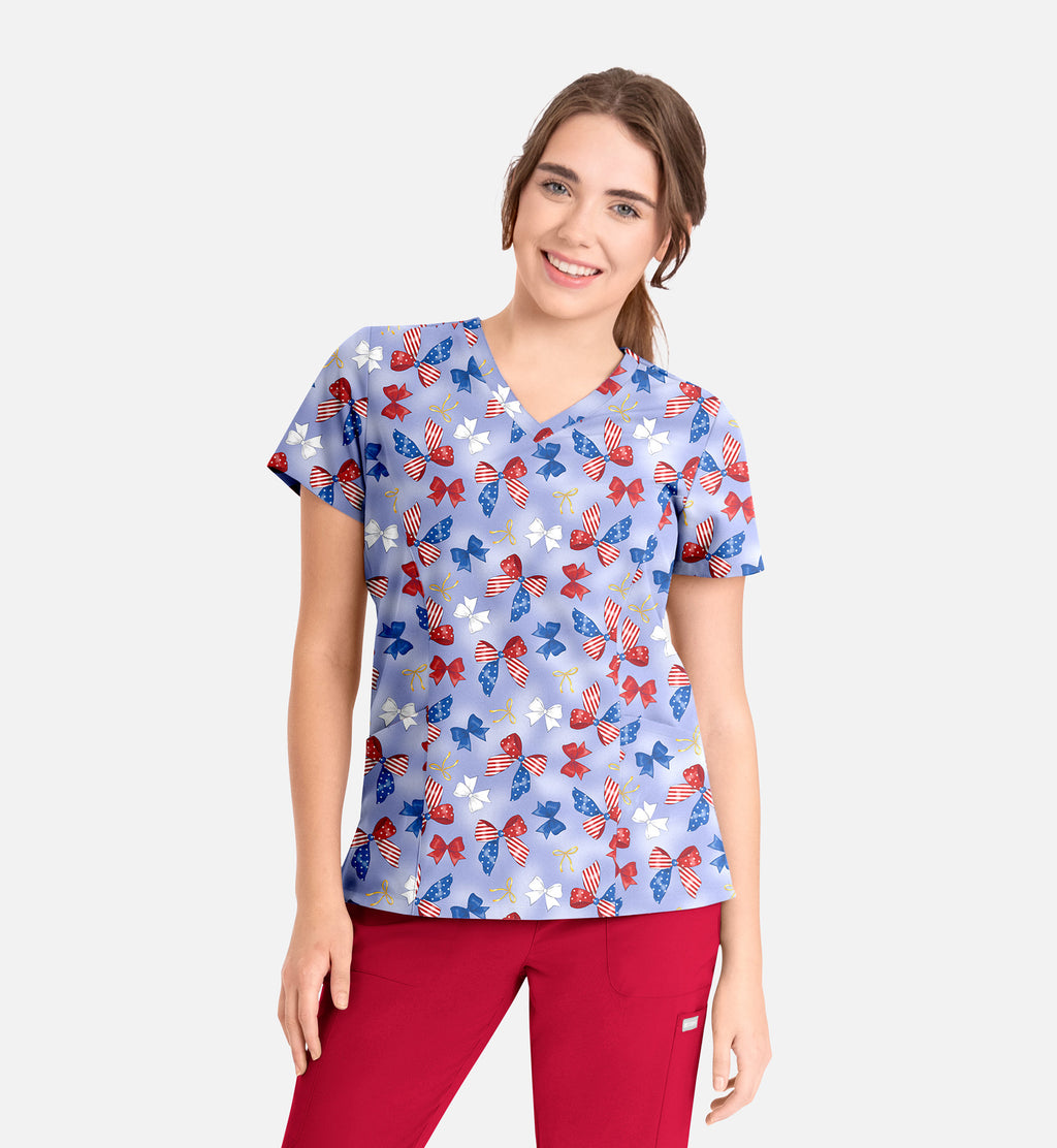 Women's Print Top - Americana Bows