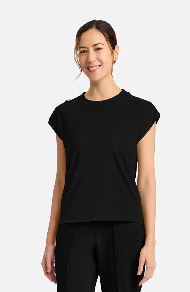 Tuck-In Chest Pocket Crew Neck Top - Black