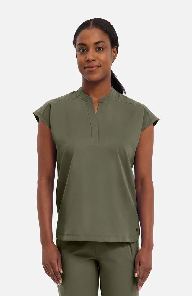 Women's Journey Mandarin Collar Scrub Top - Olive