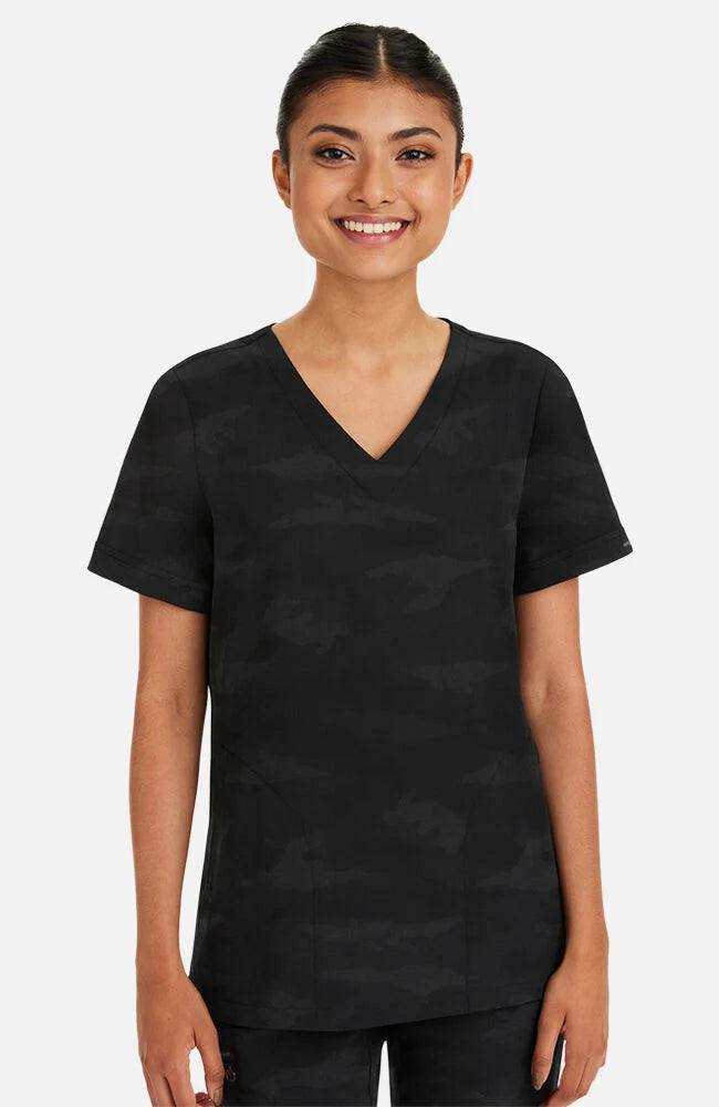 Joy V-Neck Camo Top - Black