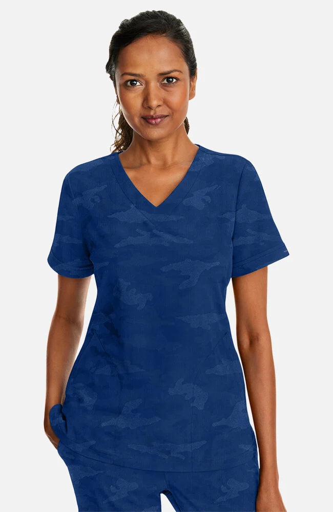 Joy V-Neck Camo Top - Navy