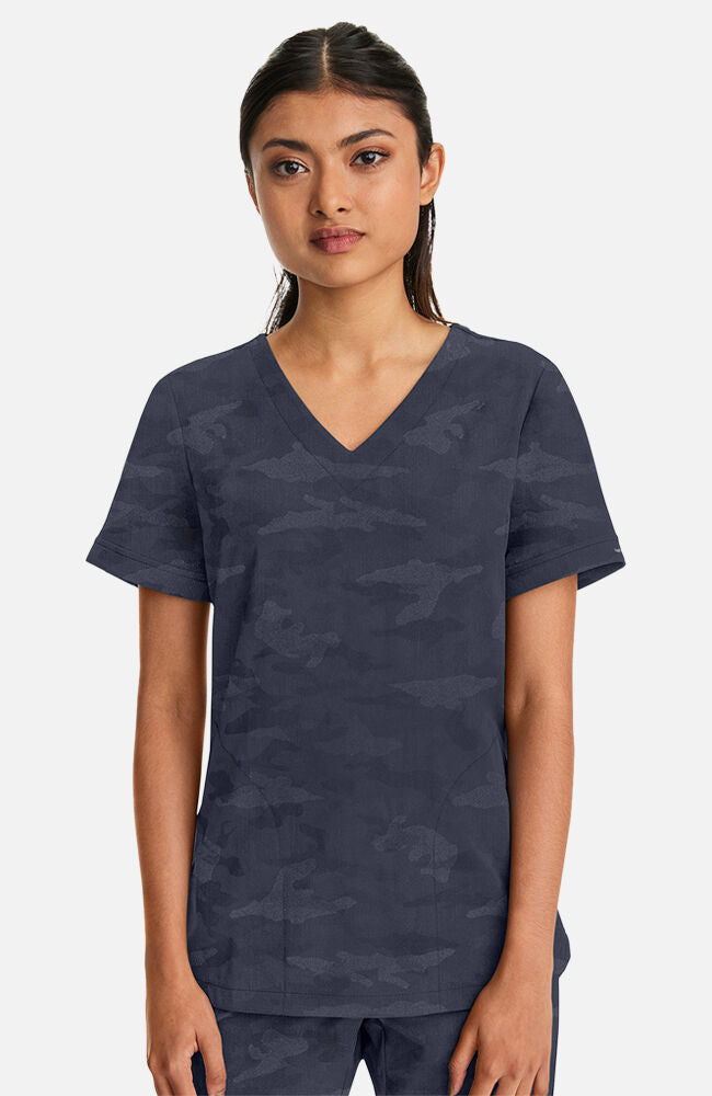 Joy V-Neck Camo Top - Pewter