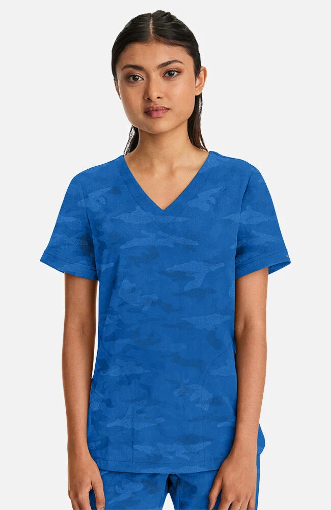 Joy V-Neck Camo Top - Royal