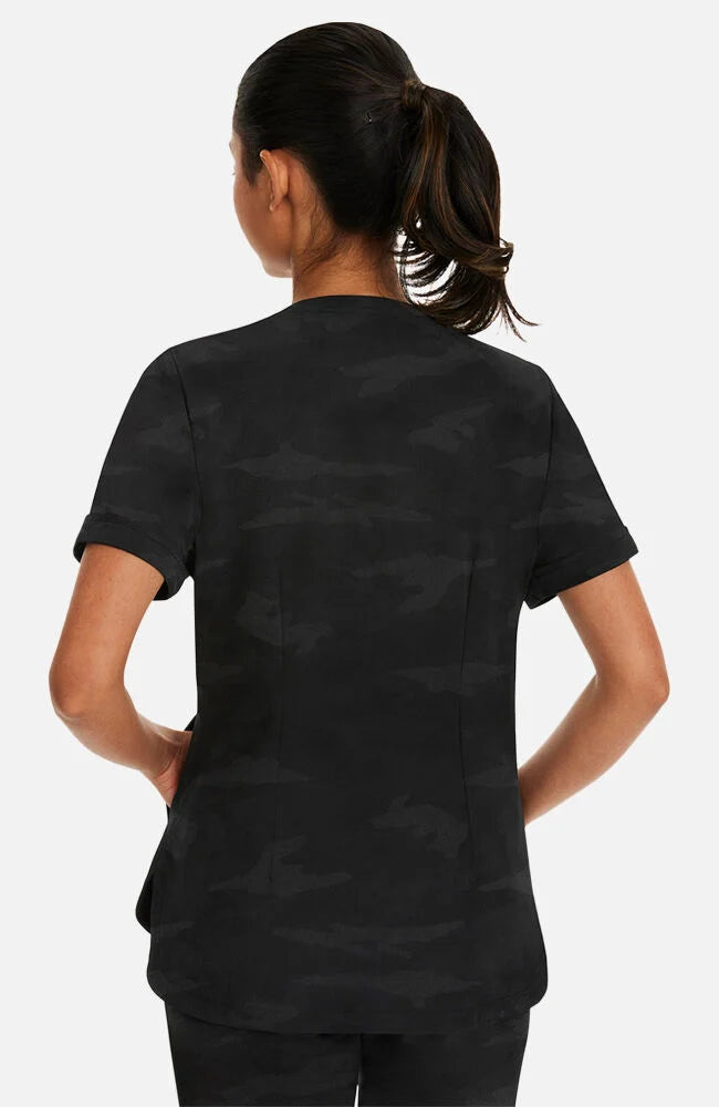 Joy V-Neck Camo Top - Black