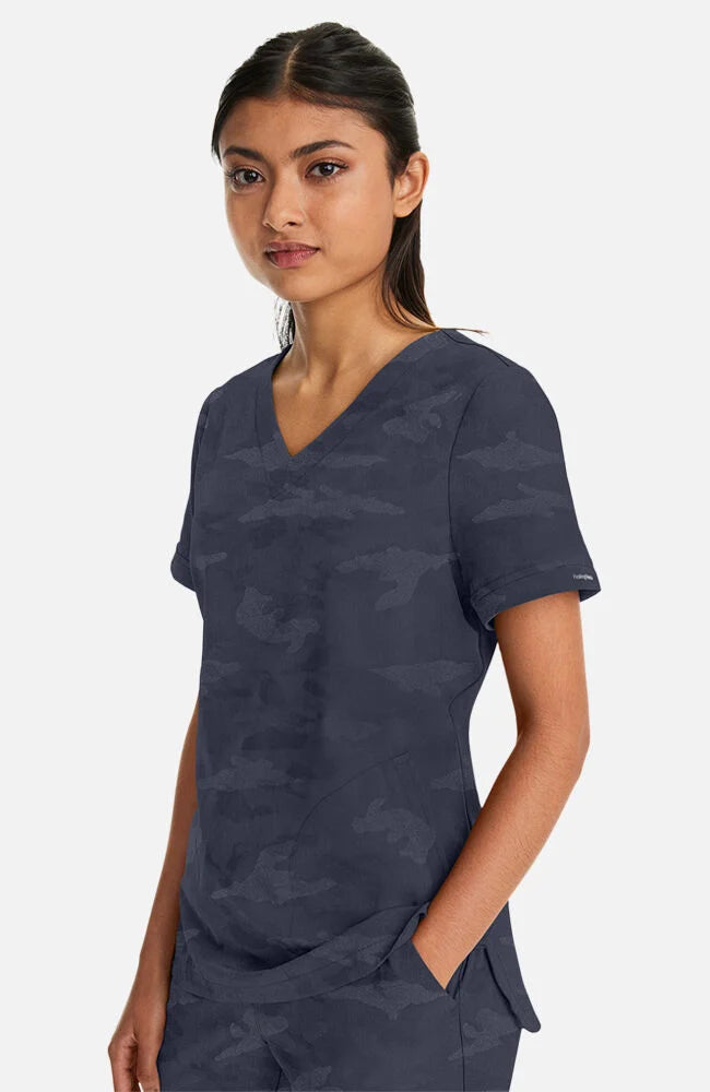 Joy V-Neck Camo Top - Pewter