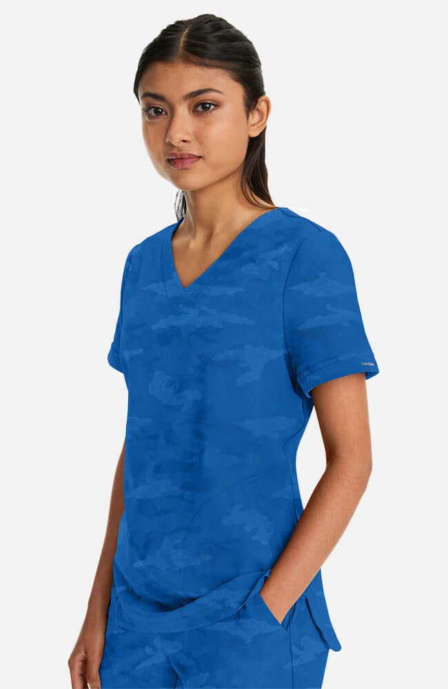 Joy V-Neck Camo Top - Royal