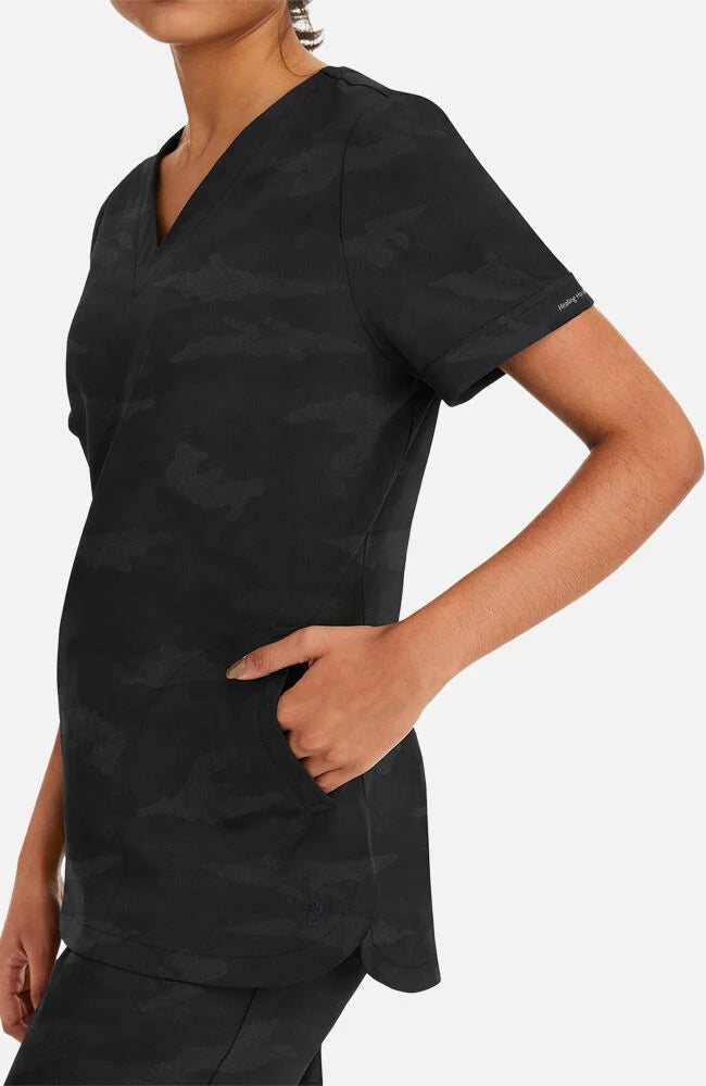 Joy V-Neck Camo Top - Black