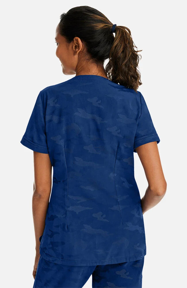 Joy V-Neck Camo Top - Navy