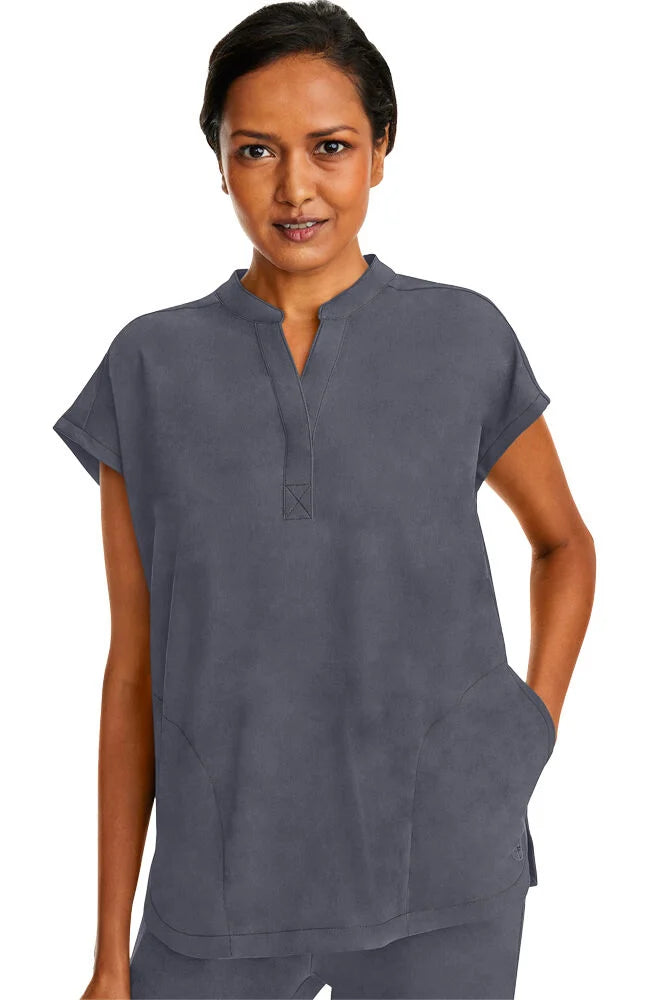 Women's Journey Mandarin Collar Scrub Top - Pewter