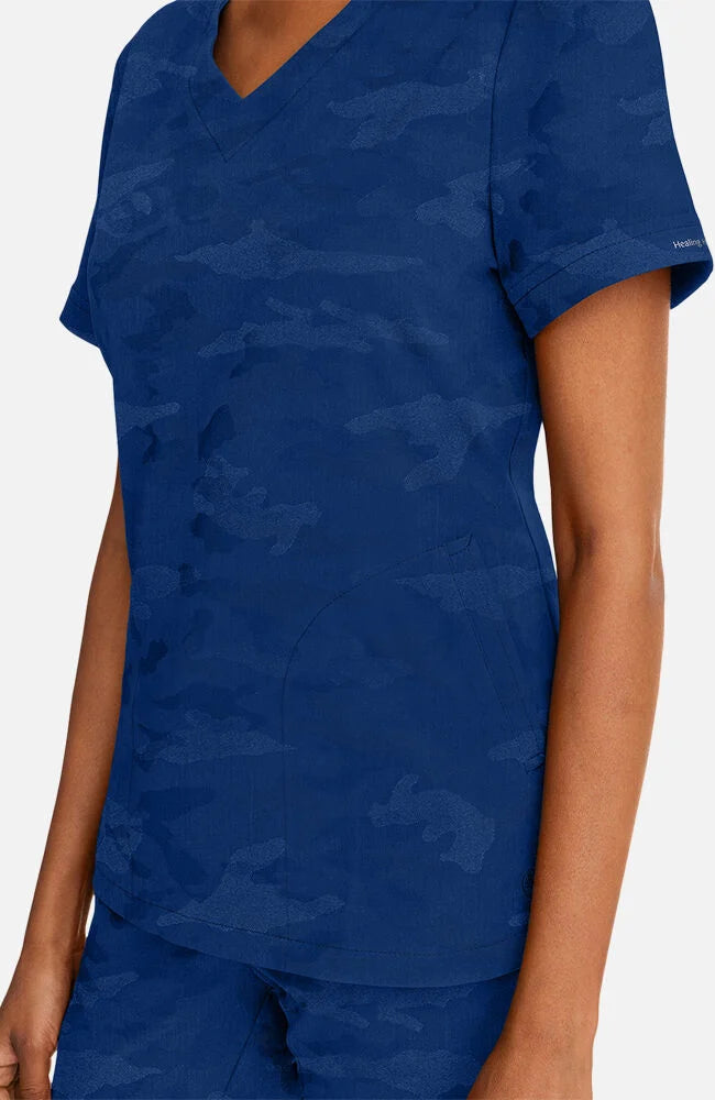 Joy V-Neck Camo Top - Navy