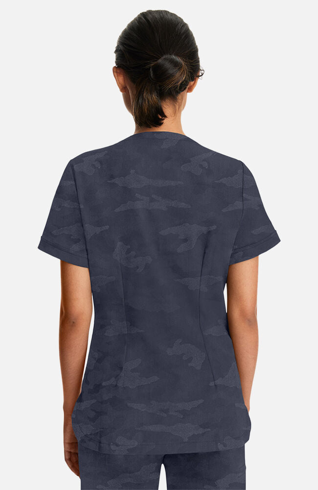 Joy V-Neck Camo Top - Pewter