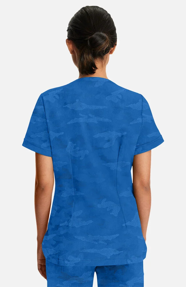 Joy V-Neck Camo Top - Royal
