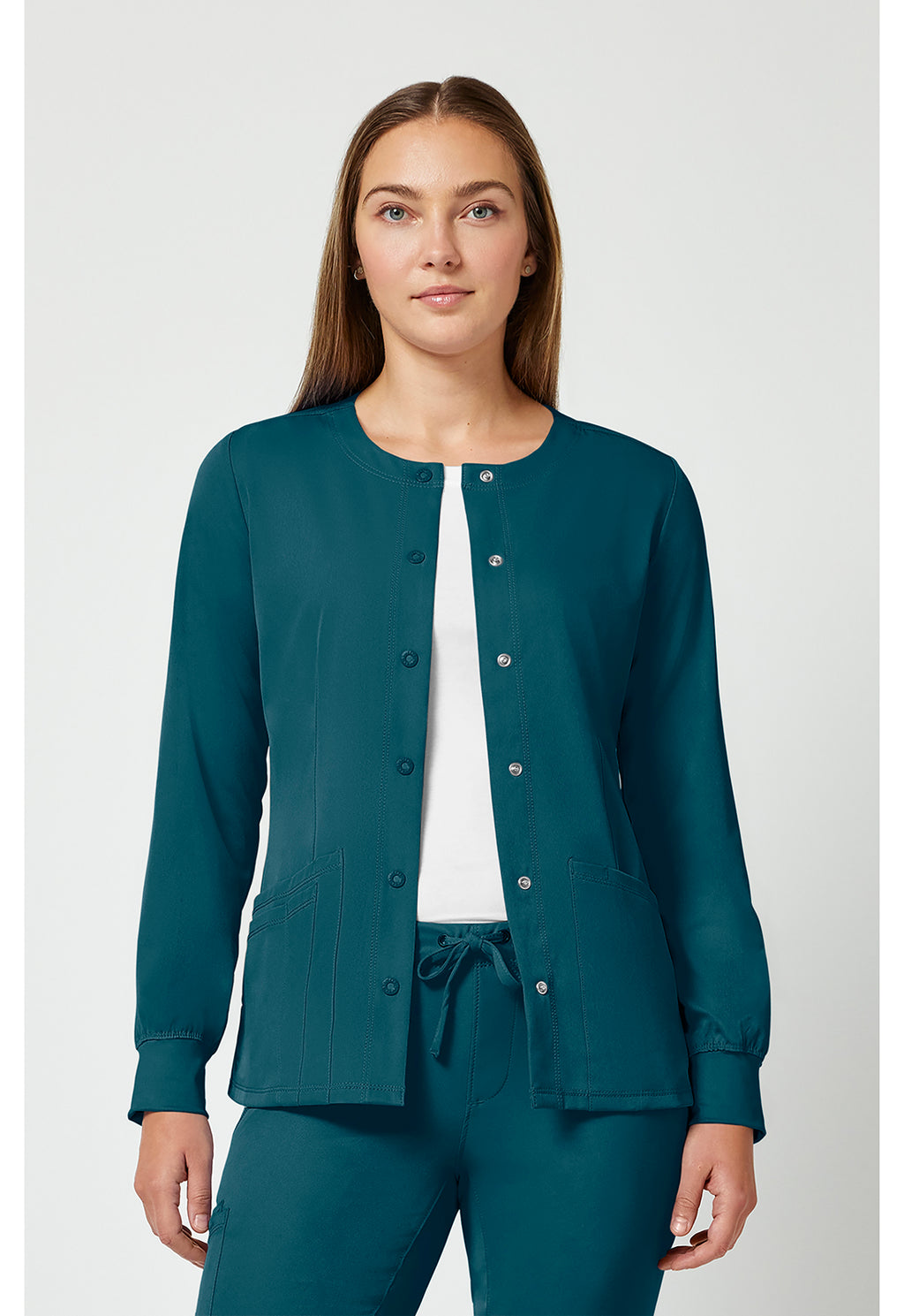 Women's Megan Round Neck Scrub Jacket - Caribbean