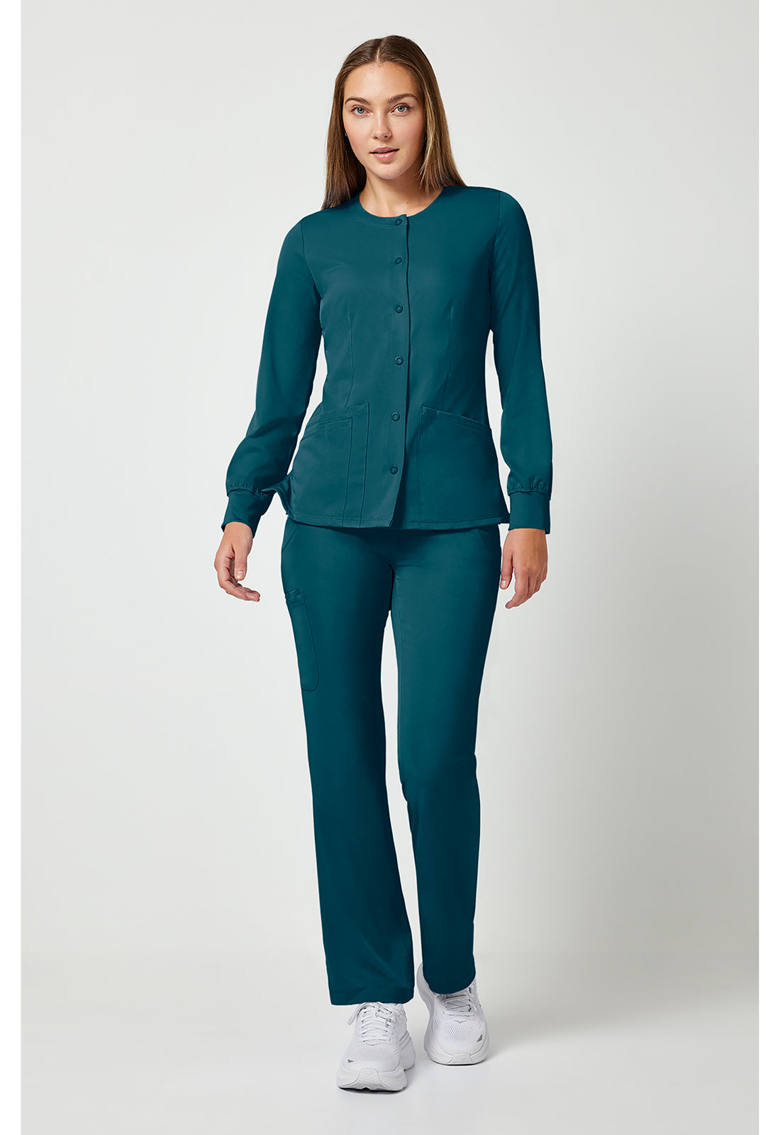 Women's Megan Round Neck Scrub Jacket - Caribbean