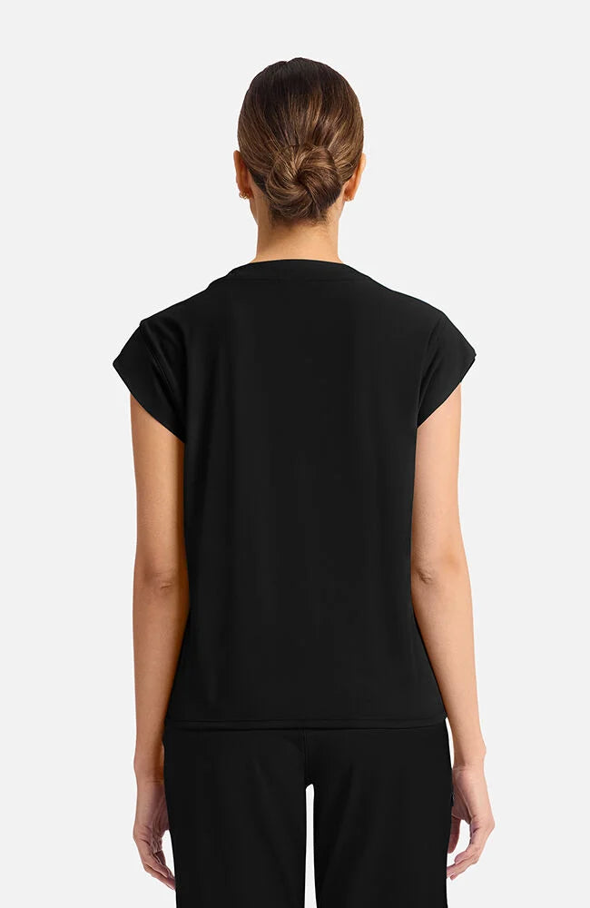 Tuck-In Chest Pocket Crew Neck Top - Black