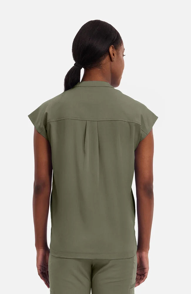 Women's Journey Mandarin Collar Scrub Top - Olive