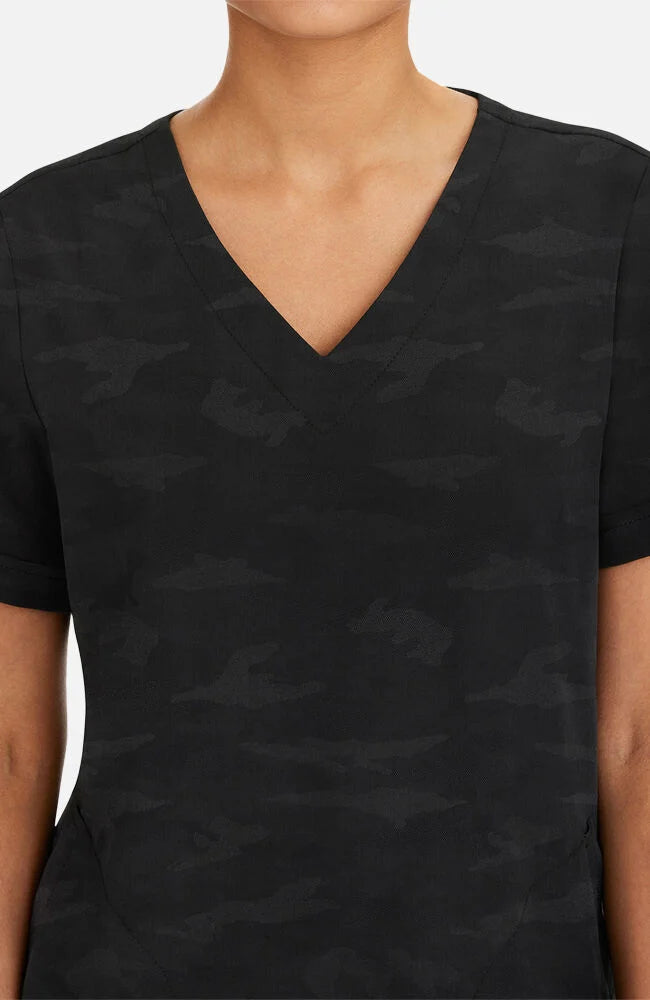 Joy V-Neck Camo Top - Black