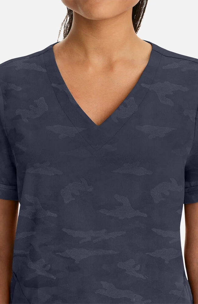 Joy V-Neck Camo Top - Pewter