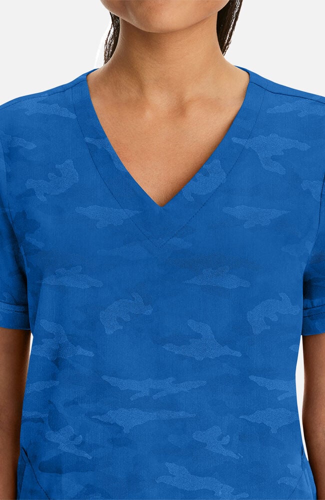 Joy V-Neck Camo Top - Royal