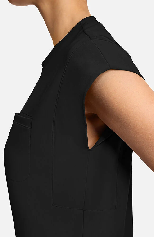 Tuck-In Chest Pocket Crew Neck Top - Black