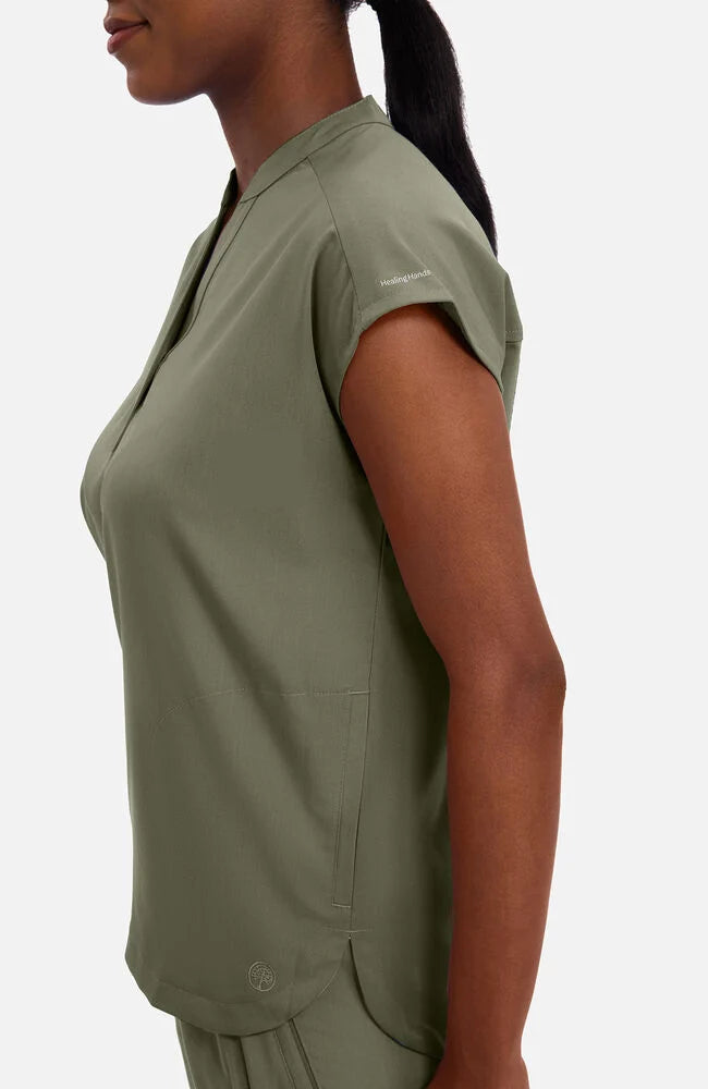 Women's Journey Mandarin Collar Scrub Top - Olive