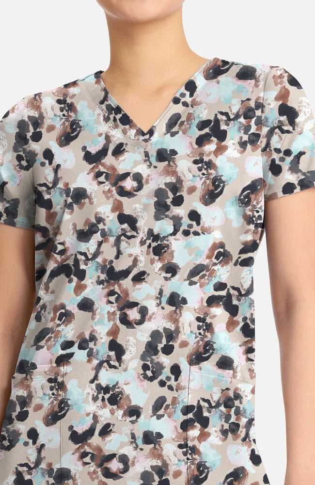 Women's Amanda Abstract Cheetah Print Scrub Top