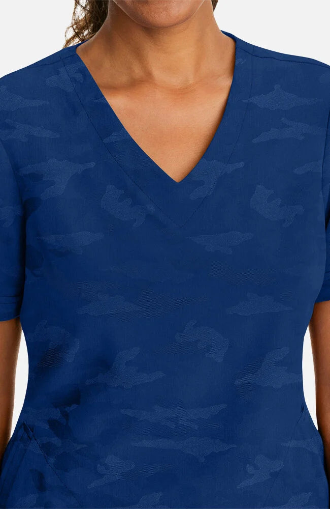 Joy V-Neck Camo Top - Navy