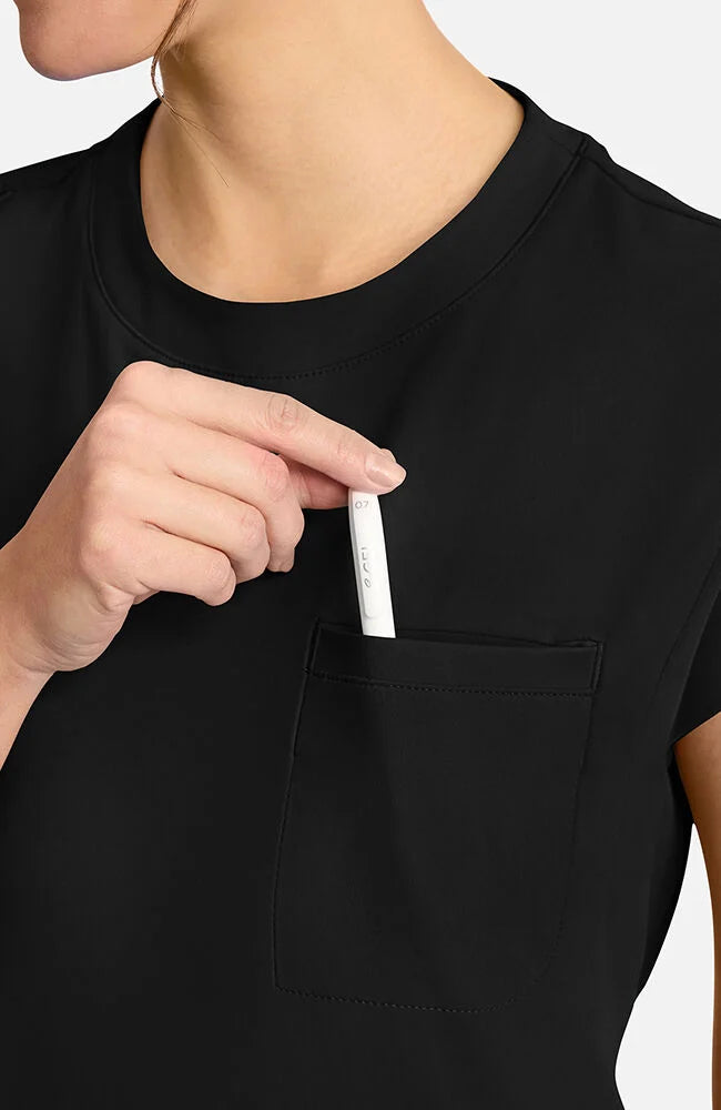Tuck-In Chest Pocket Crew Neck Top - Black
