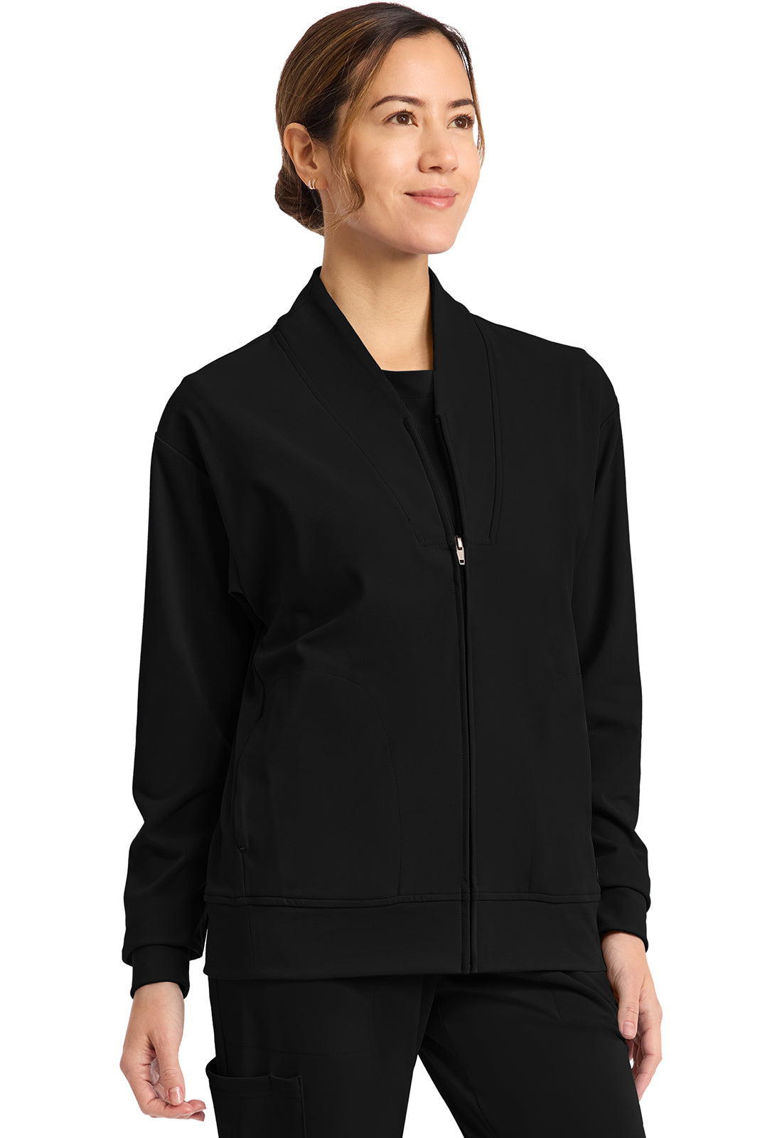 Women's 2-Pocket Shawl Collar Warm Up Jacket - Black