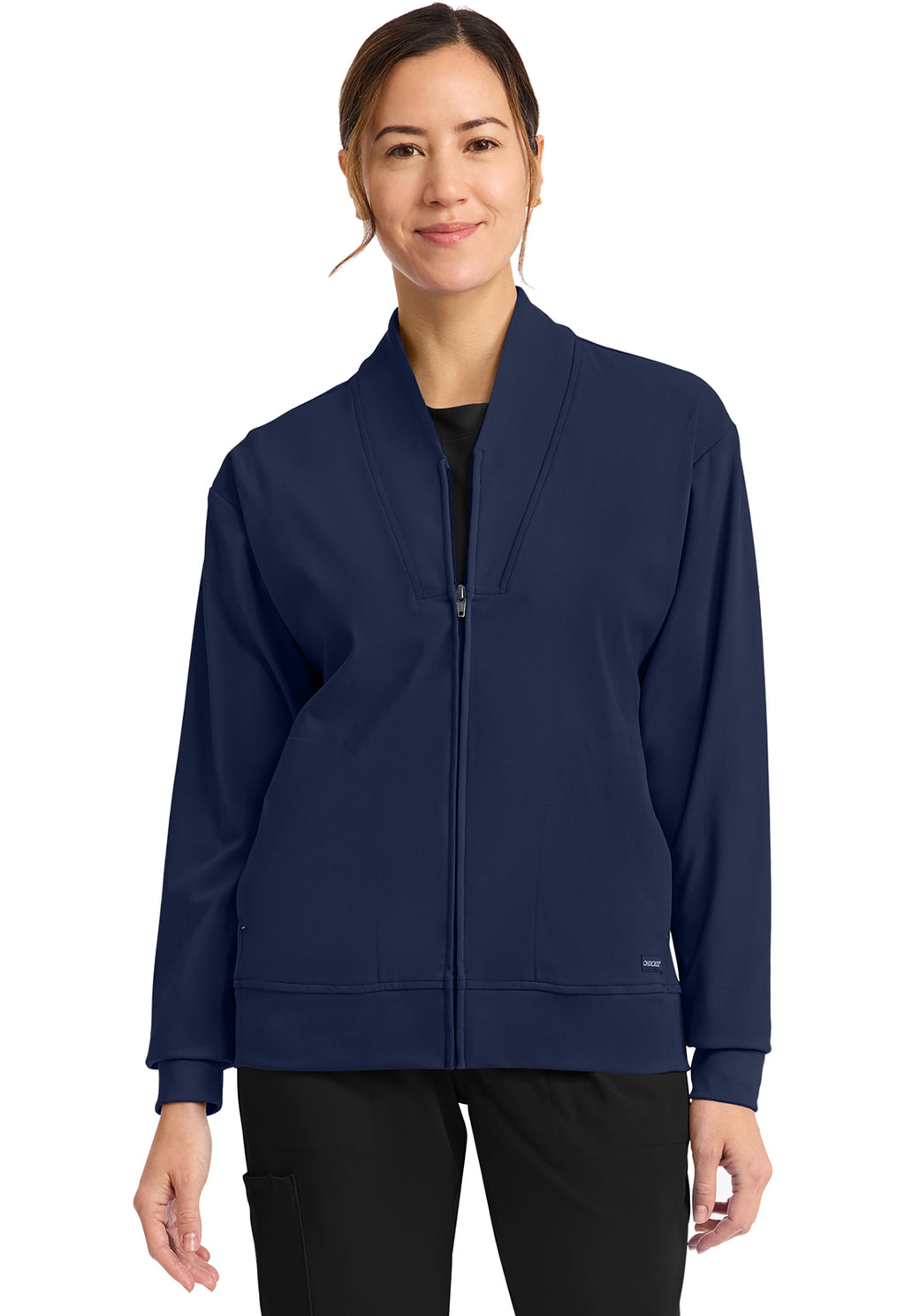 Women's 2-Pocket Shawl Collar Warm Up Jacket - Navy