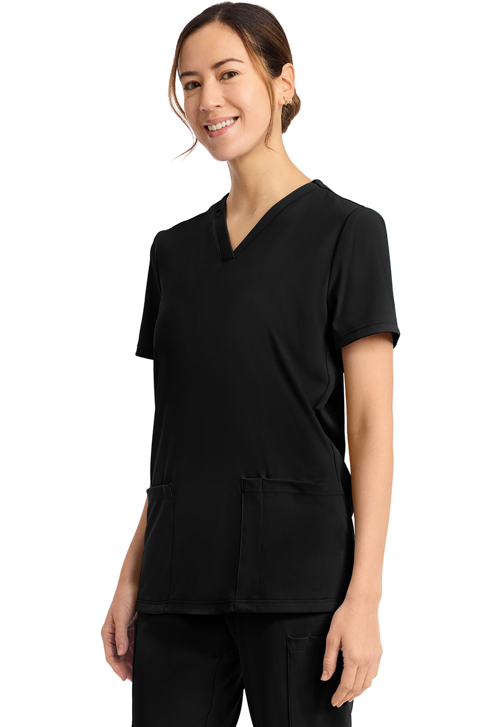 2-Pocket V-Neck Top - Black