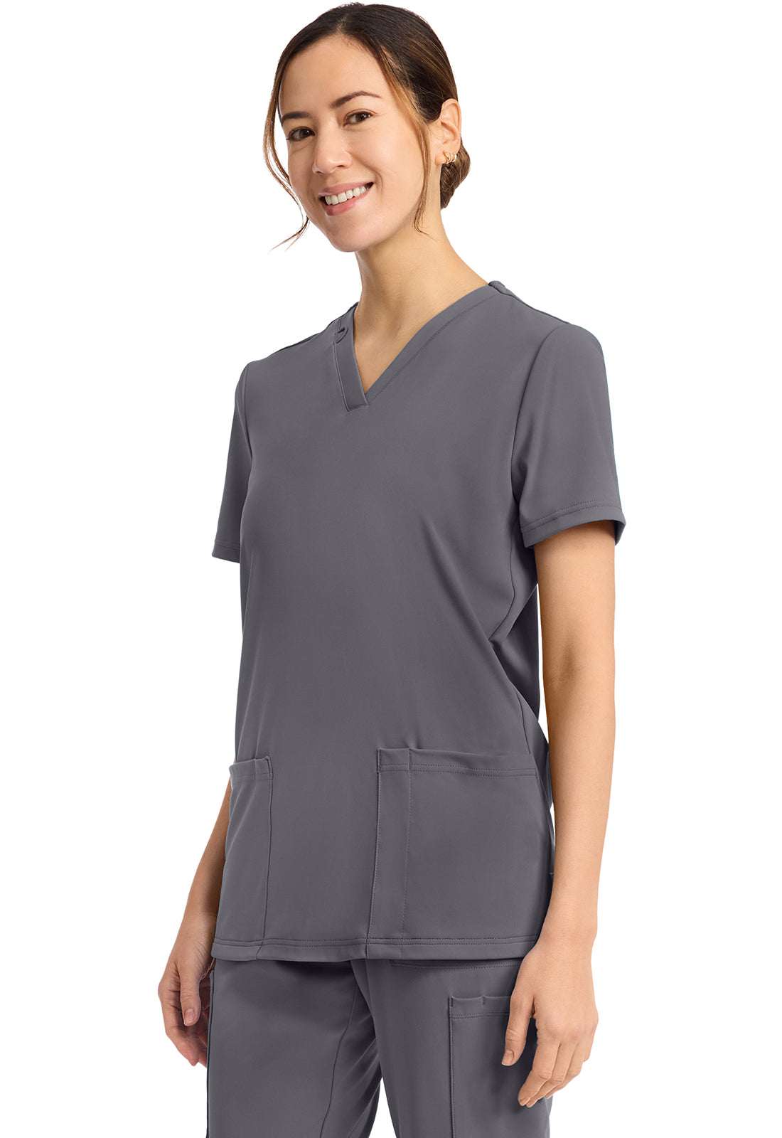 2-Pocket V-Neck Top - Pewter