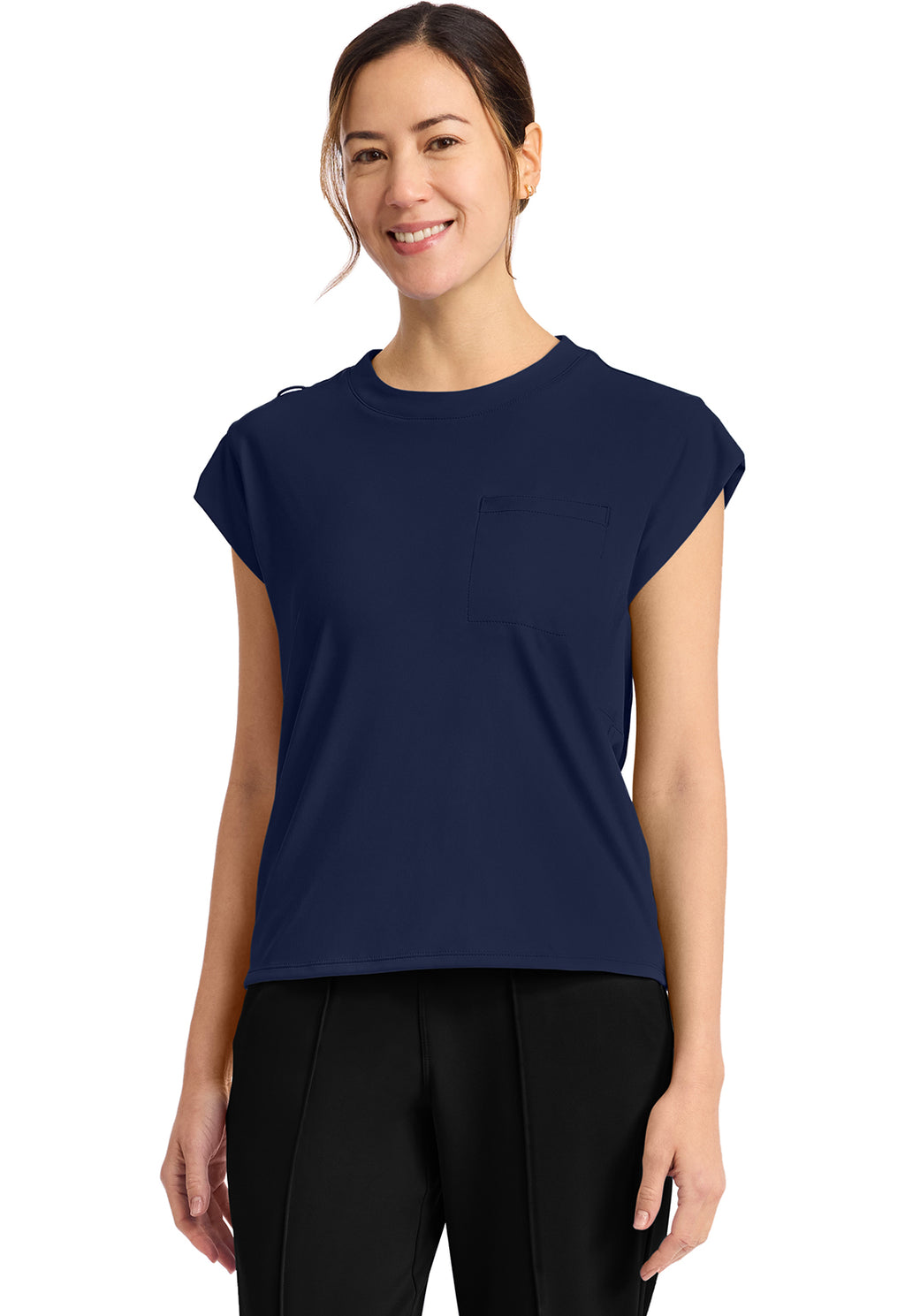 Tuck-In Chest Pocket Crew Neck Top - Navy