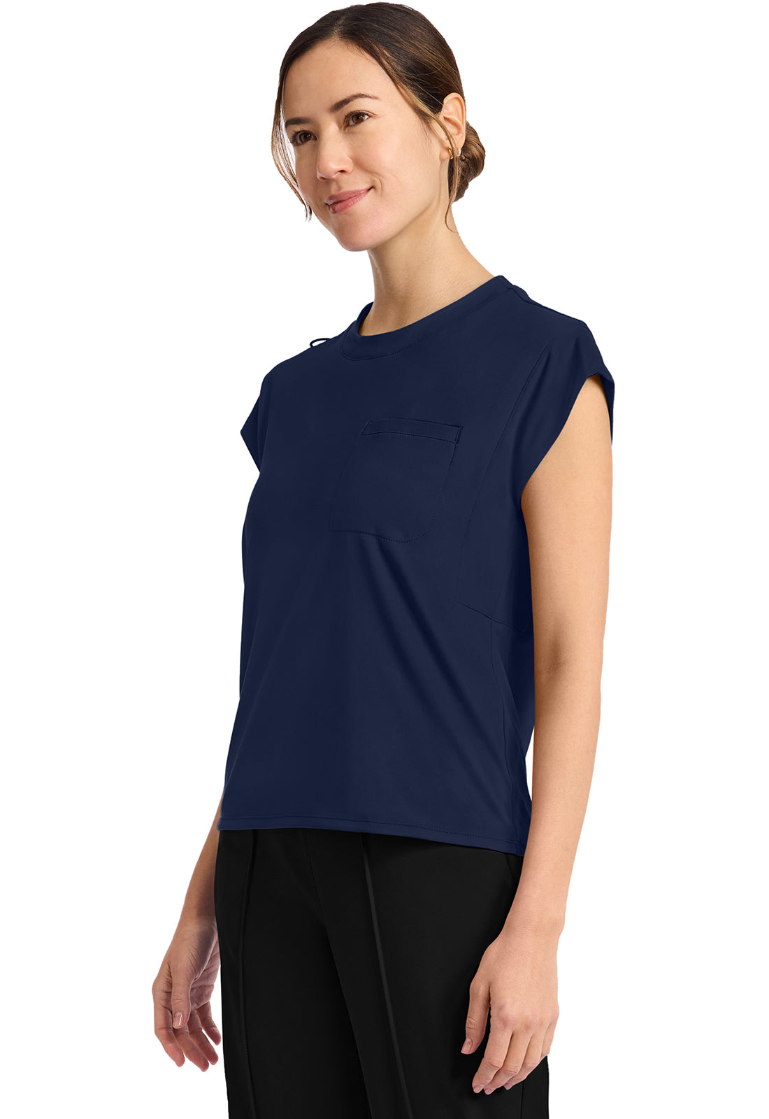 Tuck-In Chest Pocket Crew Neck Top - Navy