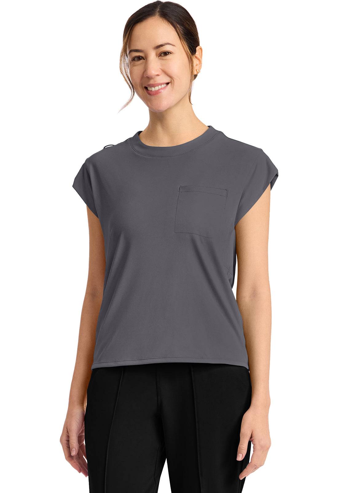 Tuck-In Chest Pocket Crew Neck Top - Pewter