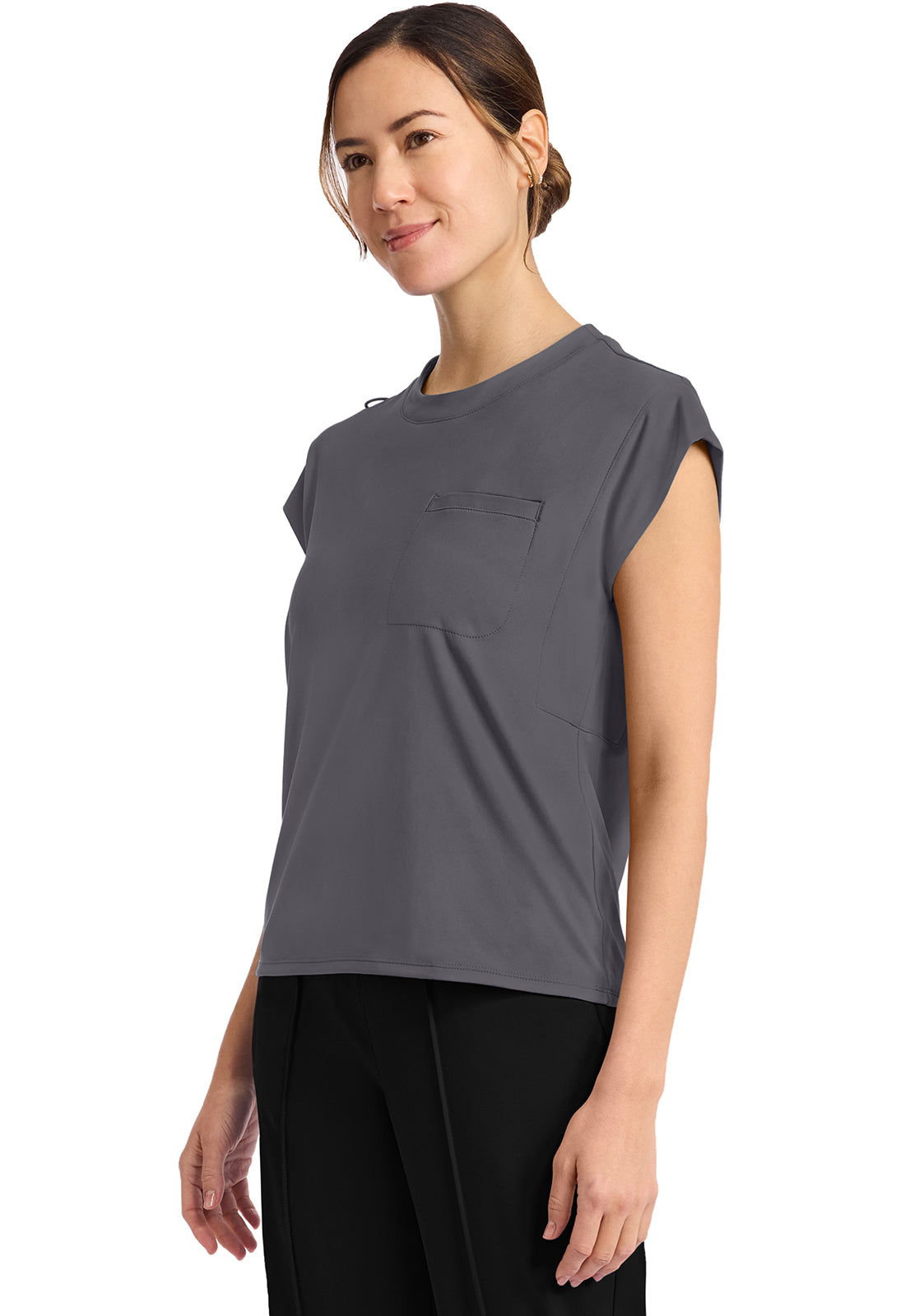 Tuck-In Chest Pocket Crew Neck Top - Pewter