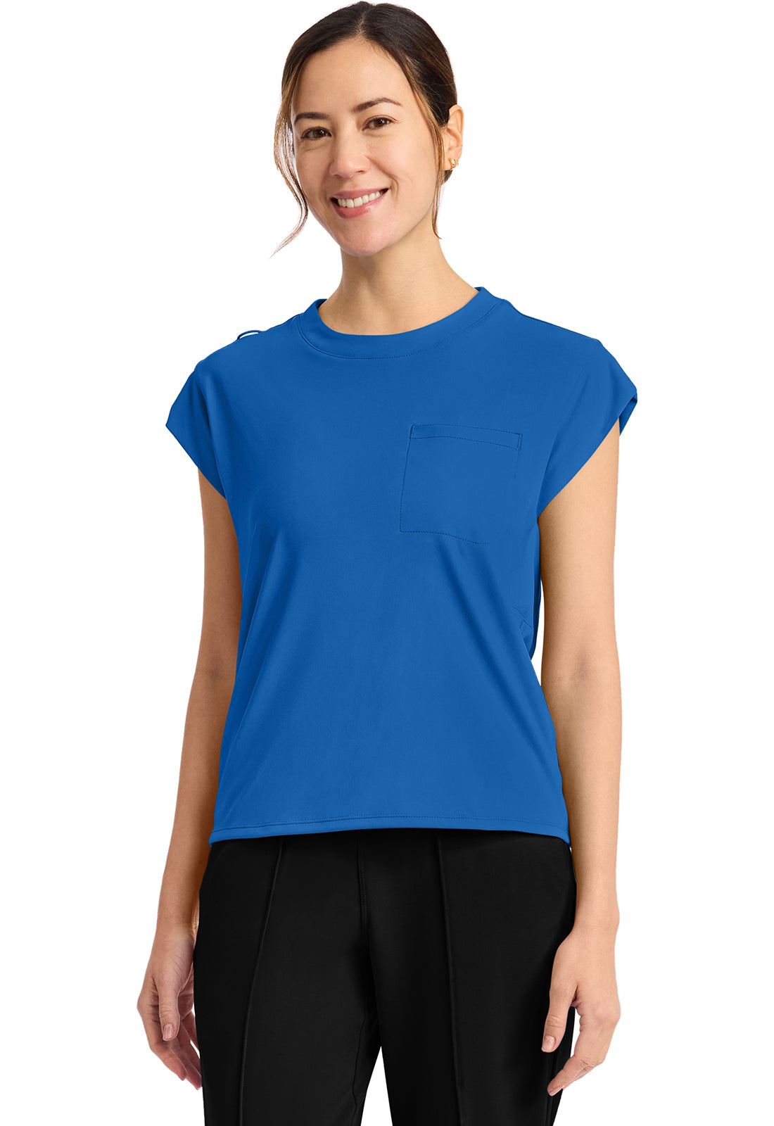 Tuck-In Chest Pocket Crew Neck Top - Royal