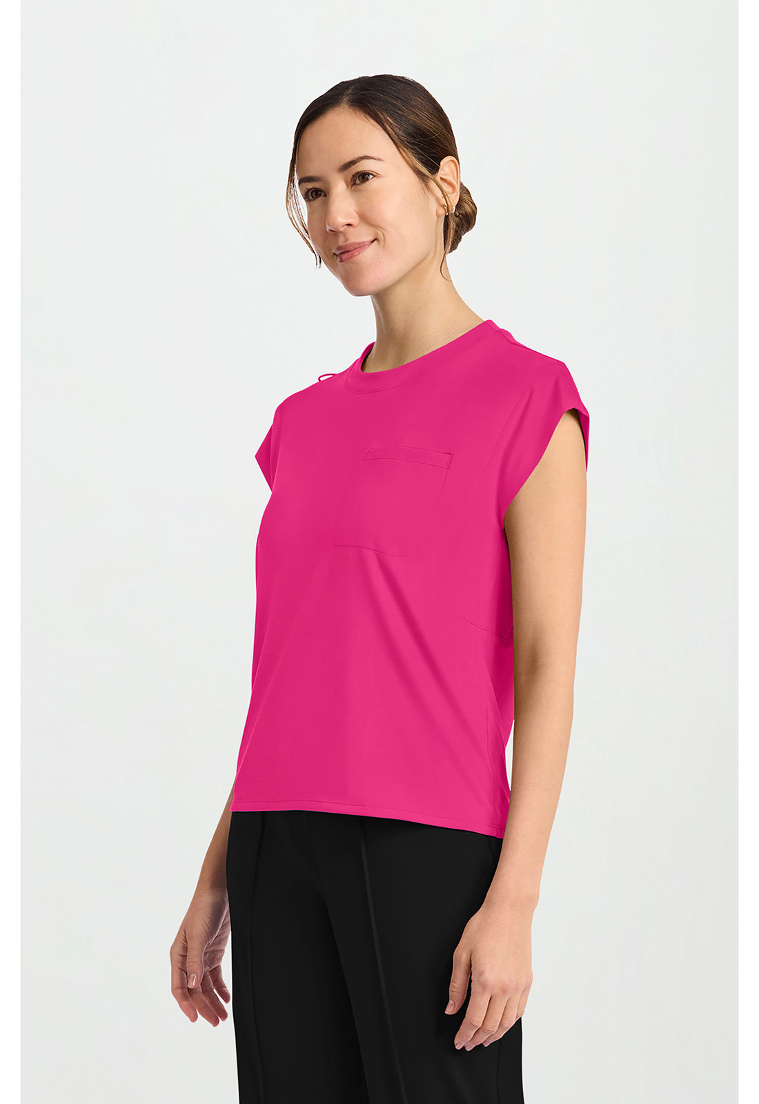 Tuck-In Chest Pocket Crew Neck Top - Tropical Hibiscus