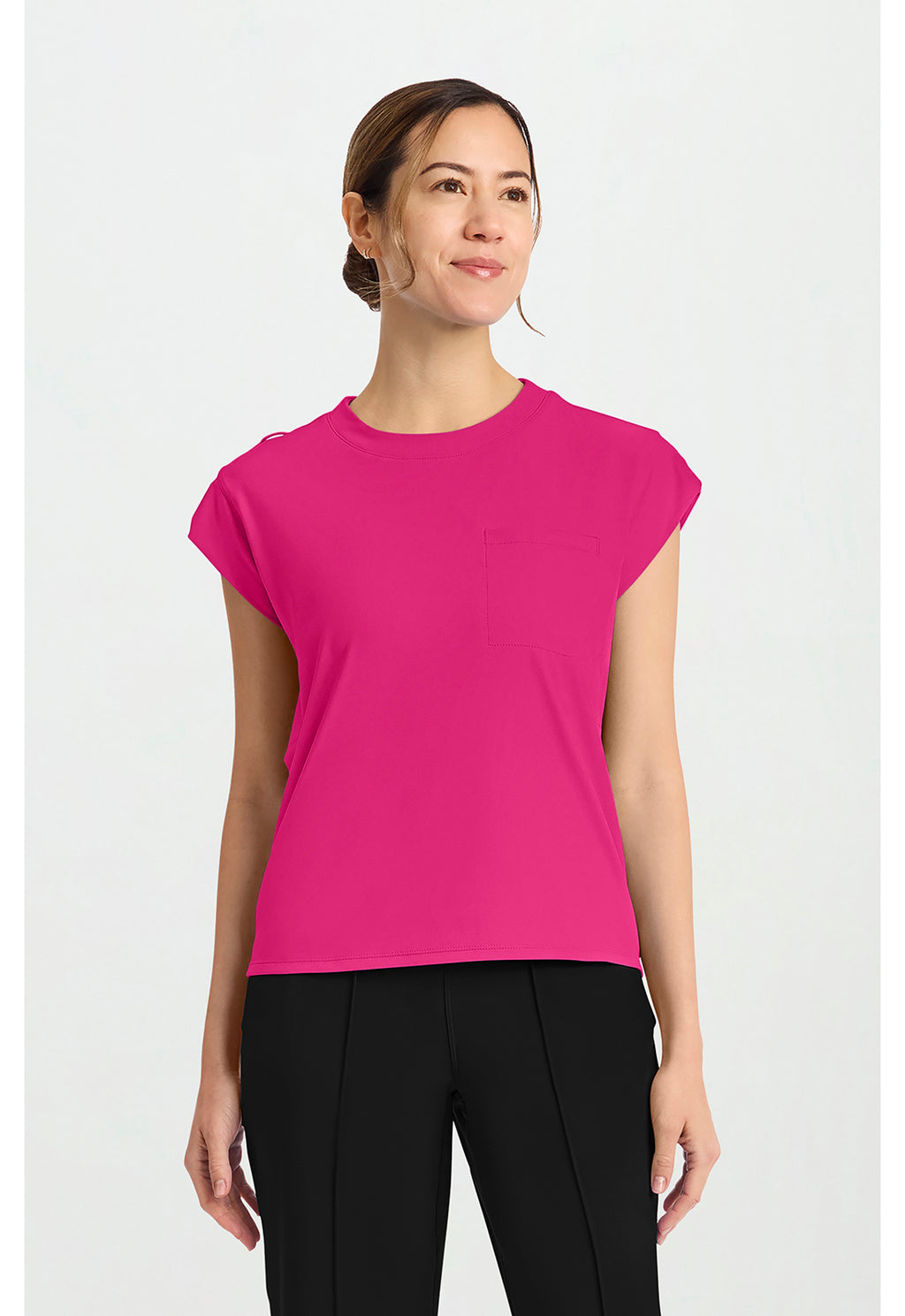 Tuck-In Chest Pocket Crew Neck Top - Tropical Hibiscus