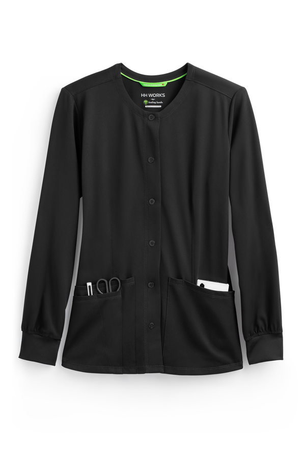 Women's Megan Round Neck Scrub Jacket - Black