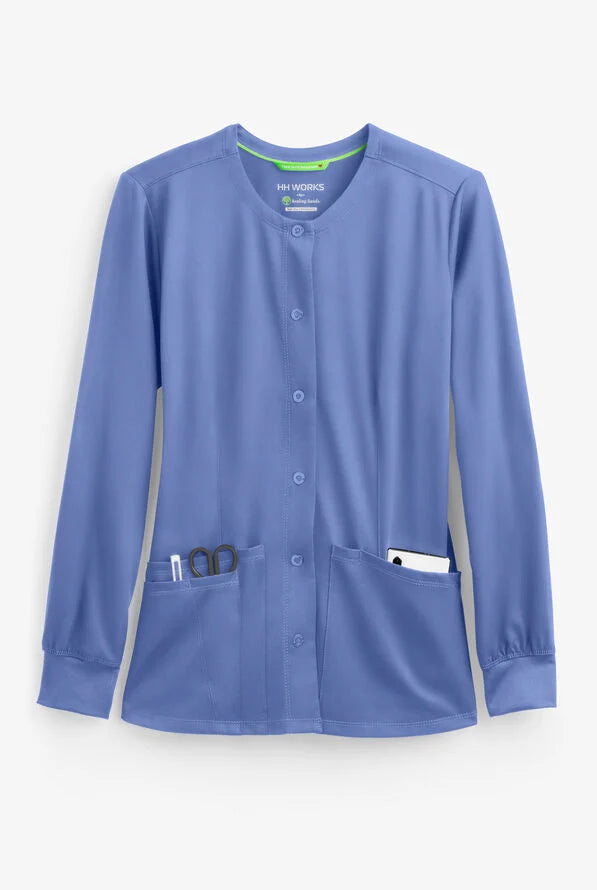 Women's Megan Round Neck Scrub Jacket - Ciel