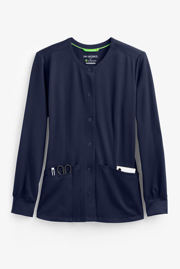 Women's Megan Round Neck Scrub Jacket - Navy